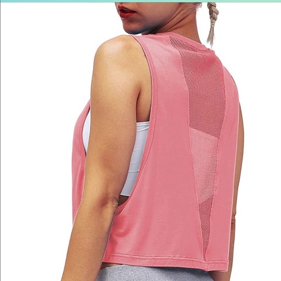 Women’s Cropped Muscle Tank Flowy Mesh Workout Top Size Small Rose Pink Like New - Picture 2 of 15